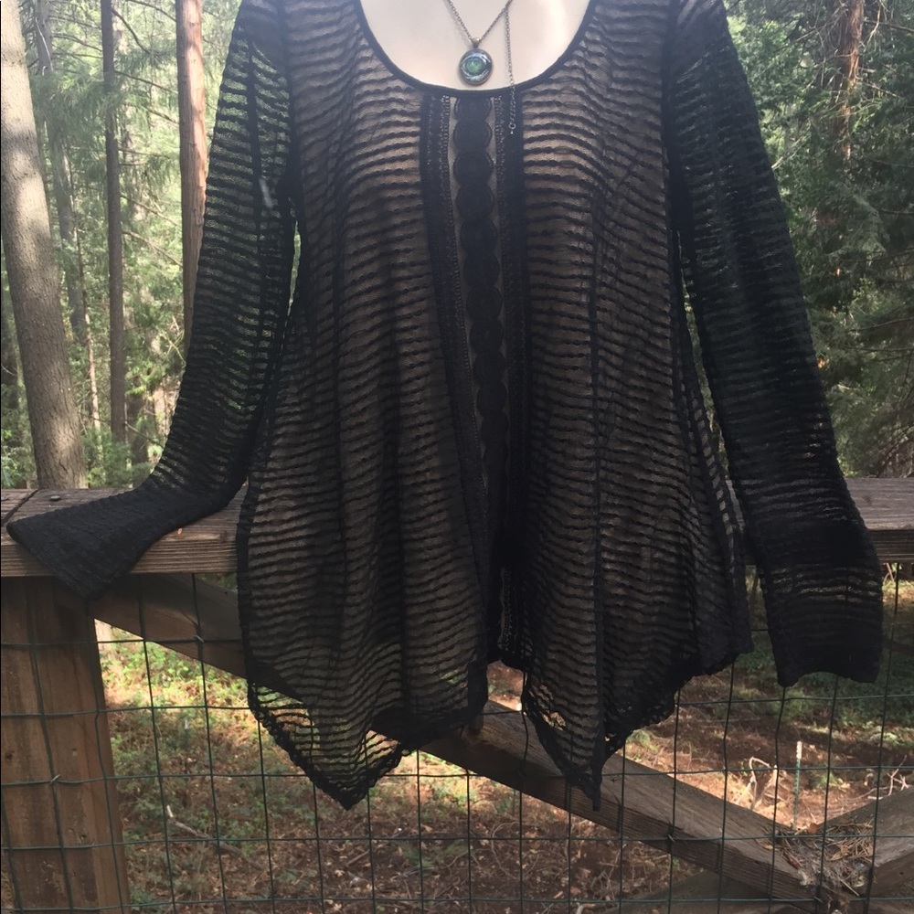 Max Studio flowy black tulle top,vintage sheer long sleeve blouse - Picture 12 of 12